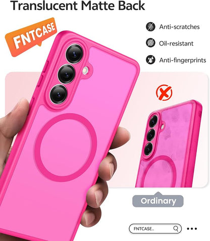FNTCASE for Samsung Galaxy S26 Case, Fit for Magsafe, with Screen Protector | Full Camera Protection, Translucent Matte, 14FT Military Grade Drop Proof, Shockproof Protective Phone Cover, Hot Pink