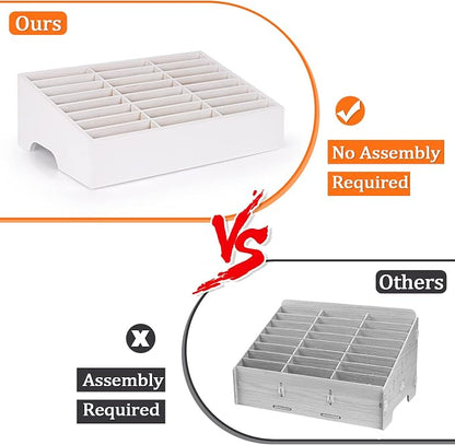 24-Grid Wooden Cell Phone Holder Desktop Organizer Storage Box for Classroom Office (White 24-Grid)