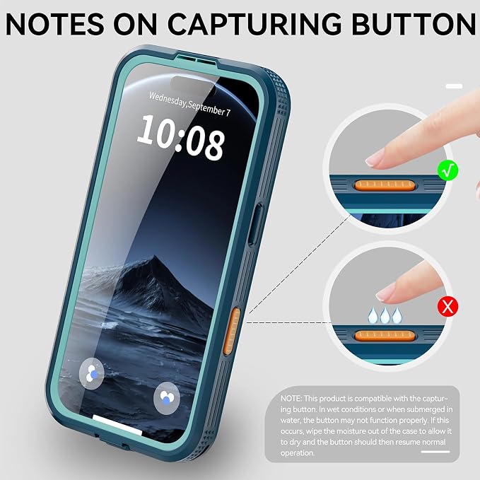 Omio for iPhone Air Waterproof Case Compatible with MagSafe, Magnetic Waterproof Full Body IP68 Underwater Case Built-in Screen Protector Military Grade Shockproof Cover for Men Women Teal