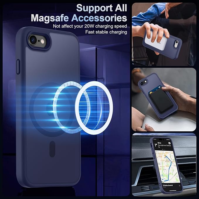 MOCCA Strong Magnetic for iPhone SE Case 2022/iPhone SE 2020 Case/iPhone 7 Case/iPhone 8 Case [Compatible with Magsafe] Slim Thin Translucent Matte Protective Cover Phone Case 4.7'', Deep Blue