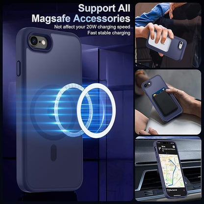 MOCCA Strong Magnetic for iPhone SE Case 2022/iPhone SE 2020 Case/iPhone 7 Case/iPhone 8 Case [Compatible with Magsafe] Slim Thin Translucent Matte Protective Cover Phone Case 4.7'', Deep Blue