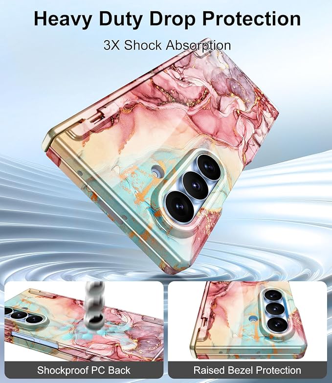Btscase for Samsung Galaxy Z Fold 8 Ultra Case,Built in Front Screen Protector,[Compatible with MagSafe] Marble Hard PC Slim Shockproof Full Body Drop Protective Case for Z Fold 8 Ultra, Rose Gold