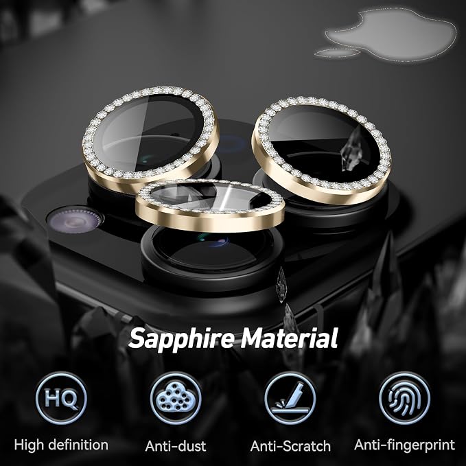 Jeluse Camera Lens Protector for iPhone 17 Pro Max/17 Pro/16 Pro Max/16 Pro/15 Pro Max/15 Pro/14 Pro Max/14 Pro, 9H Tempered Glass Screen Protector Cover Alignment Kit Metal Individual Ring