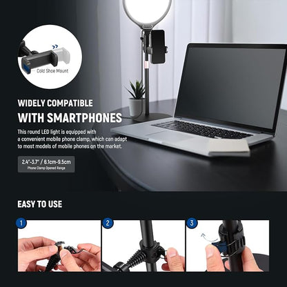 NEEWER Basics 10.5" Desk Ring Light with Stand/Phone Holder/Timer, 3000-6500K Full Screen 15W LED Selfie Panel Lighting for iPhone Recording Streaming Makeup Laptop Webcam Video Conference Zoom, R10