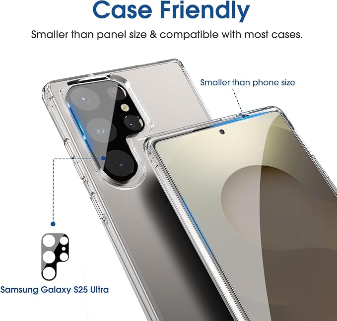amFilm Auto-Alignment OneTouch for Samsung Galaxy S25 Ultra 6.9" Screen Protector + Camera Lens Protector, Tempered Glass, 30 seconds Installation, Bubble Free, Case Friendly, Anti-Scratch [2+2 Pack]