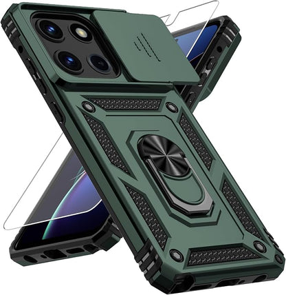 Weycolor for Moto G Stylus 2025 Case with Camera Lens Cover, HD Screen Protector, 10 FT Military Grade Drop Protection, Magnetic Ring Holder Kickstand Protective Phone Case, Pine Green