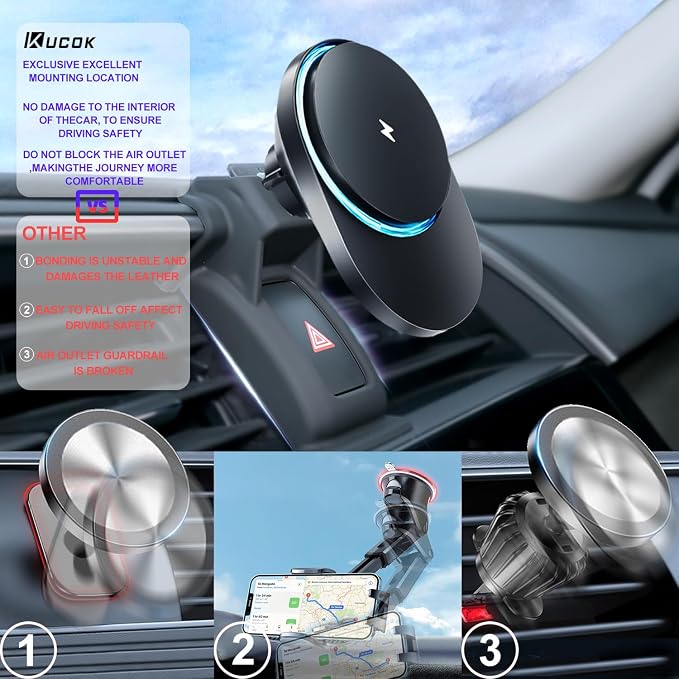 for MagSafe BMW 2/3/4 Series Mount Charger, Exclusive fits for BMW 2 Series 2014-2021, 3 Series 2014-2019 and 4 Series 2014-2020, for iPhone 17-12 Intelligent Heat Dissipation Fast Charging 15W