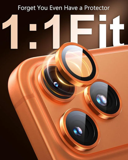 EZ-GLAZ-Camera Lens Protector for iPhone 17/16/15/14 Pro & Pro Max Series, with Aerospace-Grade Aluminum Alloy Ring, 1:1 Invisible Fit & Ultra-Clear, Military-Grade 9H+ Glass, Cosmic Orange