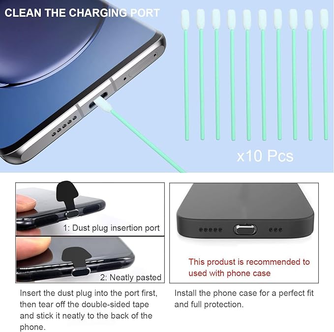 USB C-Type Anti Loss Dust Plugs, USB C-Type Port Silicone Dust Covers, with Detachable Adhesive for Mobile Phone, Compatible with 15, 16 17 Plus Pro Max..., All USB C Ports
