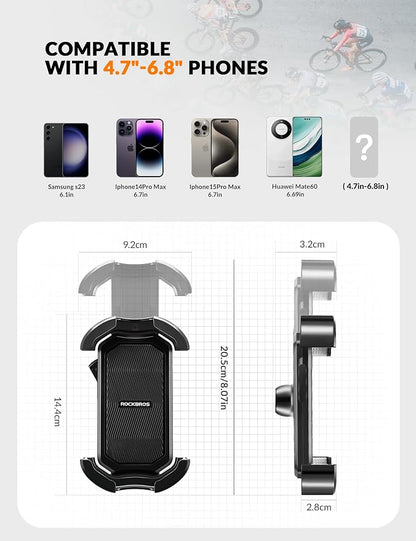 ROCKBROS Bike Phone Holder - Motorcycle Phone Mount with Security Lock, Shockproof Bicycle Phone Mount, Adjustable for 4.7'-6.8' Phones