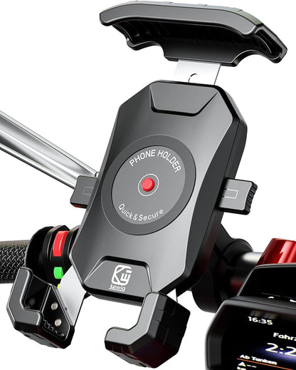 BRCOVAN Motorcycle Bike Phone Mount with Solid Aluminum Alloy Mounting Base, [1s Lock] Handlebar Cell Phone Holder for Bicycle ATV Scooter, Fit 4-7'' Smartphone