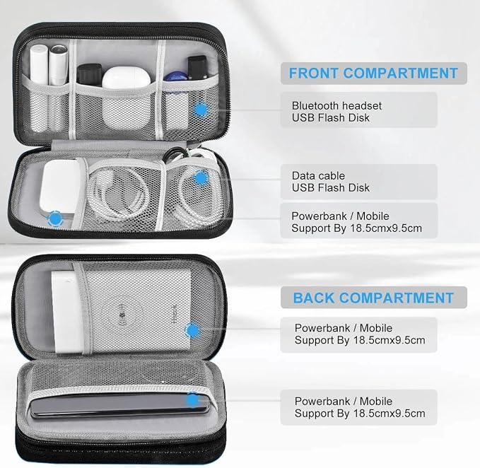 ZINMARK Portable Cable Organizer Case,Travel Pouch with Double-Layer Storage for Cables,Chargers,Earbuds & Phone,Dark Gray Black