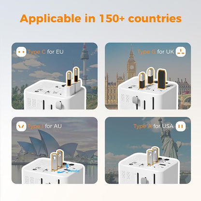 TESSAN Universal Travel Adapter, International Power Adapter | 2 USB C 2 USB A Ports, Travel Plug Adaptor Worldwide for US to Europe UK Italy Ireland Australia France Germany, Type C G A I