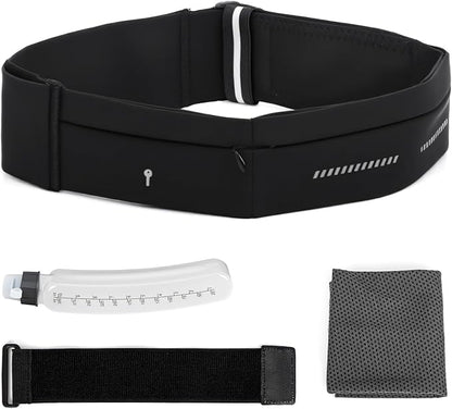 Lsnisni Slim Running Belt for Men and Women, Running Waist Pack with Water Bottle & Towel, Multi Pocket Fanny Pack - Phone Holder, Adjustable for Running, Climbing - Large