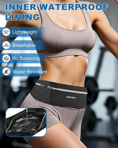 Slim Running Belt - 3 Pocket Running Fanny Pack, Adjustable Sweat Resistant Waist Bag for Men Women, Workout Exercise Fitness Phone Holder Fits All Phones - Runner Marathon Jogging Race Belt