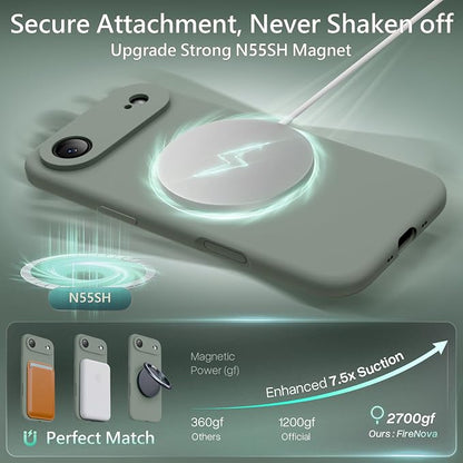 FireNova Magnetic for iPhone Air Case, Compatible with MagSafe, [Integrated Silicone Camera Control Button] [Camera Protection] Microfiber Lining Phone Case for iPhone 17 Air, 6.5", Calke Green
