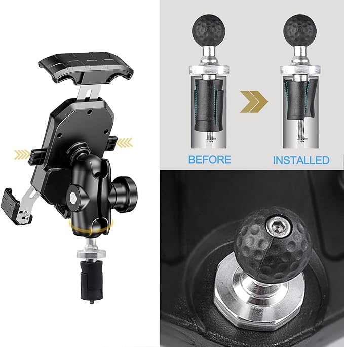 iMESTOU Motorcycle Fork Stem Phone Mount, Anti-Theft 1" Ball Phone Holder with Double Socket Arm Fits to RAM B Size Components 720° Rotation for 4.0"-7.0" Cellphones