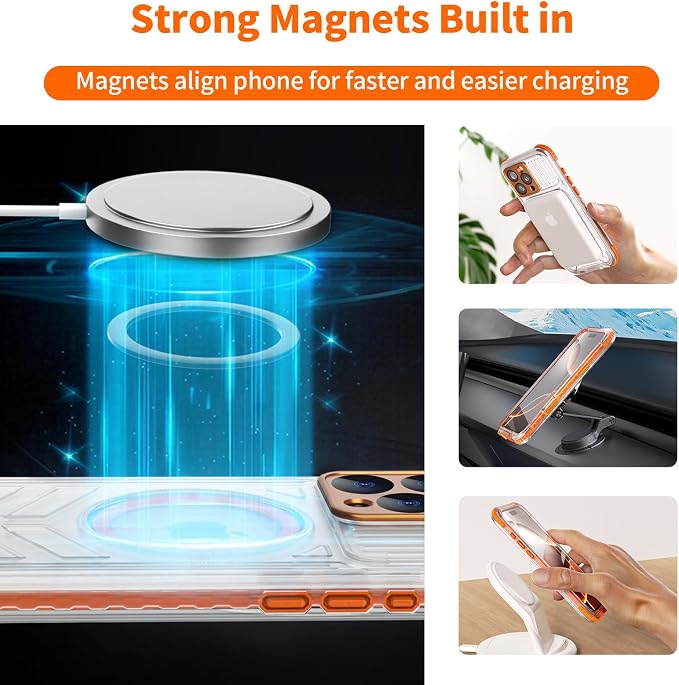 for iPhone 16 Pro Waterproof Case Compatible with MagSafe, IP68 Underwater Case Built-in Screen Protector, Slim Translucent 360° Full Body Protection, 12FT Military Grade, 6.3 Inch (Orange)
