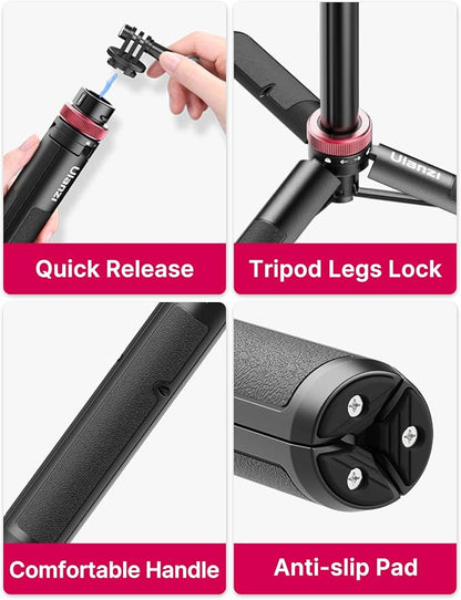57in Extendable Selfie Tripod for Action Cameras - ULANZI Go Quick II Long Action Camera Stick Tripod Quick Release Adapter Vlog Handle Grip for GoPro Hero Series
