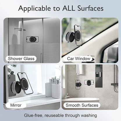 CornrStr Mirror Phone Holder for Shower Magsafe Compatible - Instant Suction Reusable Shower Phone Holder for Windshield, Car, Travel, Gym, Portable, Fits Android & iPhone 17, 16, 15
