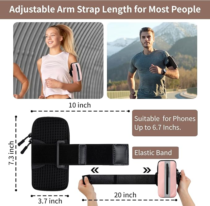 Prime Comfort Running Phone Holder Armband, iPhone Arm Bands for Exercise, Running Arm Bands for Cell Phone, Phone Purse Cell Phone Holder for Walking (Pink)