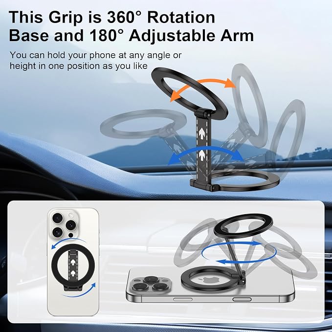 Magnetic Phone Ring Holder with Magsafe, Double Adjustable Gym Finger Ring Grip Phone Stand Mag Kickstand for iPhone 17 16 15 14 13 12 Pro Max Series Magsafe Case, Compatible with Magnetic Car Mount