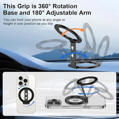 Magnetic Phone Ring Holder with Magsafe, Double Adjustable Gym Finger Ring Grip Phone Stand Mag Kickstand for iPhone 17 16 15 14 13 12 Pro Max Series Magsafe Case, Compatible with Magnetic Car Mount