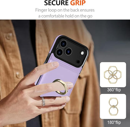 LOHASIC for iPhone 17 Pro Max Case Wallet with Card Holder, 360° Rotation Ring, RFID Blocking, 5 Card Slots, PU Leather 6.9" Cover for Apple 17 Pro Max Men Women, Light Purple