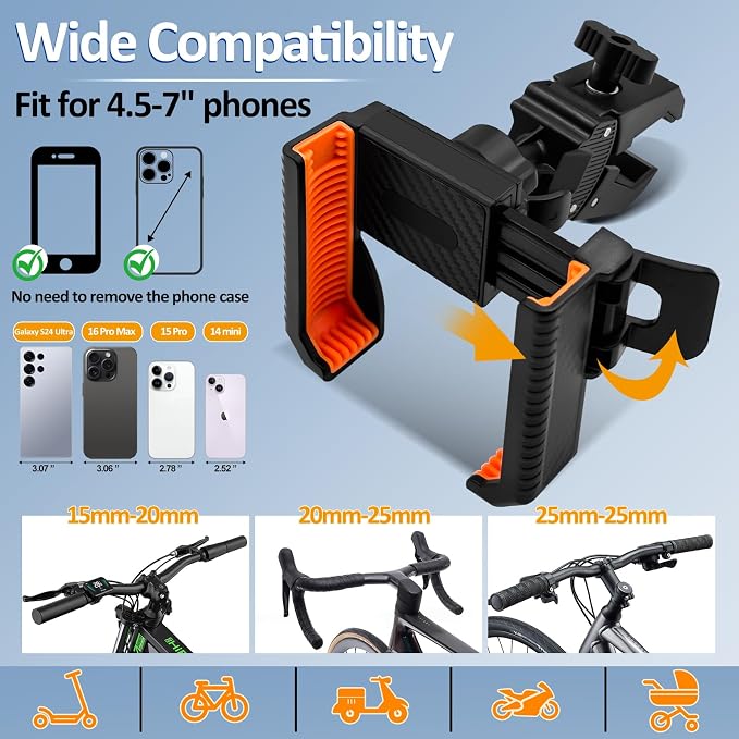 Wonwood_direct Bike Phone Holder Motorcycle Phone Mount, Handlebar Cell Phone Clamp, Phone Mount for Bike Motorcycle Scooter Golf Cart, Handlebar Phone Mount for 4.5-7" Phones