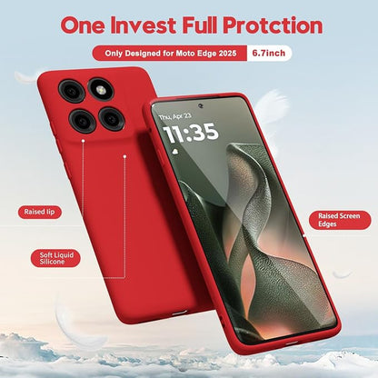 oakxco for Motorola Moto Edge 2025 Phone Case Liquid Silicone, Thin Slim Soft Rubber Gel TPU Plain Protective Simple Cover for Women Girl Cute, Matte Solid Color Aesthetic, Red