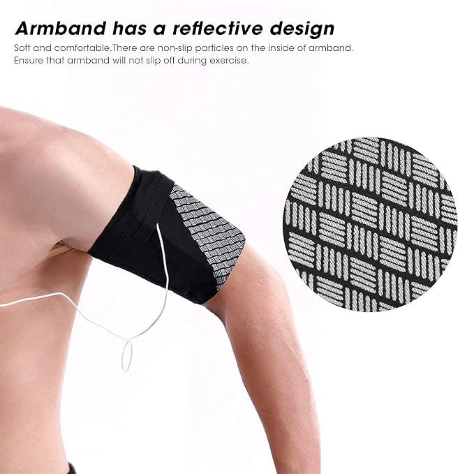Sports Phone Armband, Black Running Armband Protective, Suitable for Various Sports, Ultra-Lightweight Material, Reflective Design for Nighttime Visibility, Suitable for arm Circumference 19-26