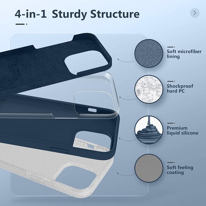 GONEZ for iPhone 14 Pro Case, Compatible with Magsafe, with Screen Protector + Camera Lens Protector, Soft Anti-Scratch Microfiber Lining, Shockproof Liquid Silicone Phone Cover, Dark Blue