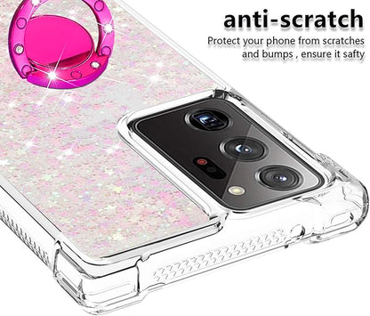 Transparent Liquid Case for Galaxy Note 20 Ultra with Ring Holder, Transparent Silicone Phone Case Glitter Floating Liquid Cover Bumper Case Anti Yellowing compatible with Samsung Galaxy Note 20 Ultra