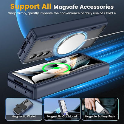Caka Magnetic for Samsung Galaxy Z Fold 4 Case with Hinge Protection Blue | Compatible with MagSafe, Built-in Outer Screen Protector, Hinge Guard, Translucent Matte Back, 360° Hybrid Drop Defense