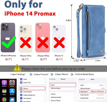 Wallet Case for iPhone 14 Pro Max with Card Holder/Crossbody Wallet/Strap| RFID Blocking | Magnetic | Kickstand | Detachable | PU Leather Phone Case for iPhone 14 Pro Max,6.7 in,Sky Blue