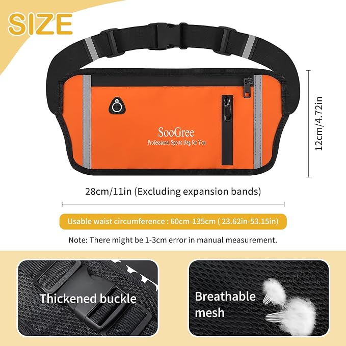 SooGree Men Women Running Belt Fanny Pack, Resistant Waist Pack Money Belt Bag for Hiking Cycling Workout, Gym Phone Holder with Adjustable Strap (GSP1187-Orange)