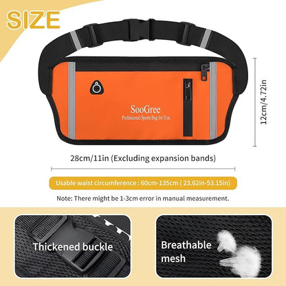 SooGree Men Women Running Belt Fanny Pack, Resistant Waist Pack Money Belt Bag for Hiking Cycling Workout, Gym Phone Holder with Adjustable Strap (GSP1187-Orange)