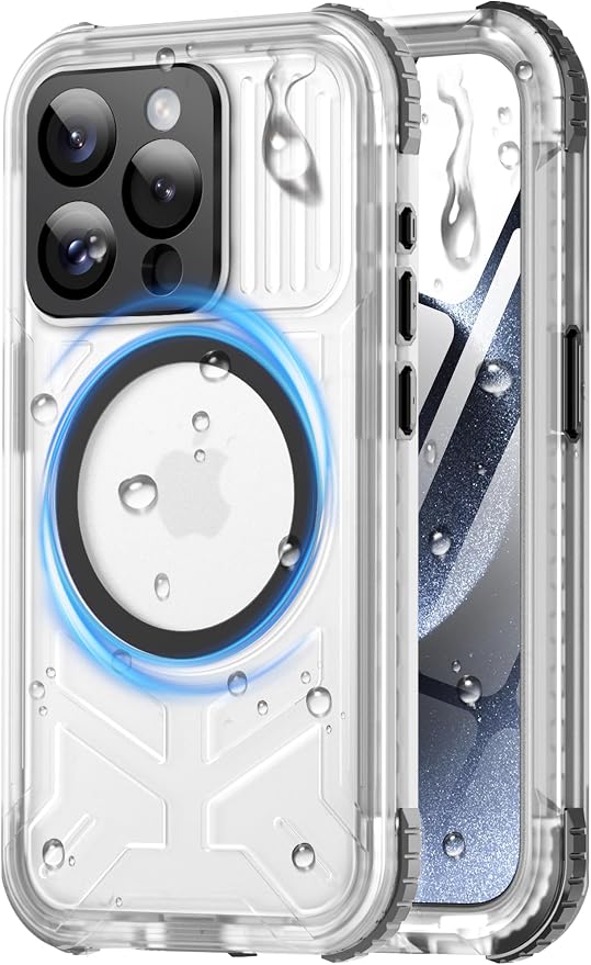 for iPhone 15 Pro Max Waterproof Case with Magsafe, Built-in [Camera & Screen Protector] [Lanyard], IP68 Water Proof Full Body Dustproof Heavy Duty Frosted Protective Phone Cover, 6.7" Black