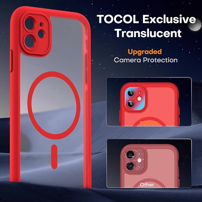 TOCOL for iPhone 11 Case, Compatible with Magsafe, Full Camera Protection, Built-in Magnets, Drop Protection, Translucent Matte Phone Case for iPhone 11 6.1 inch (Red)