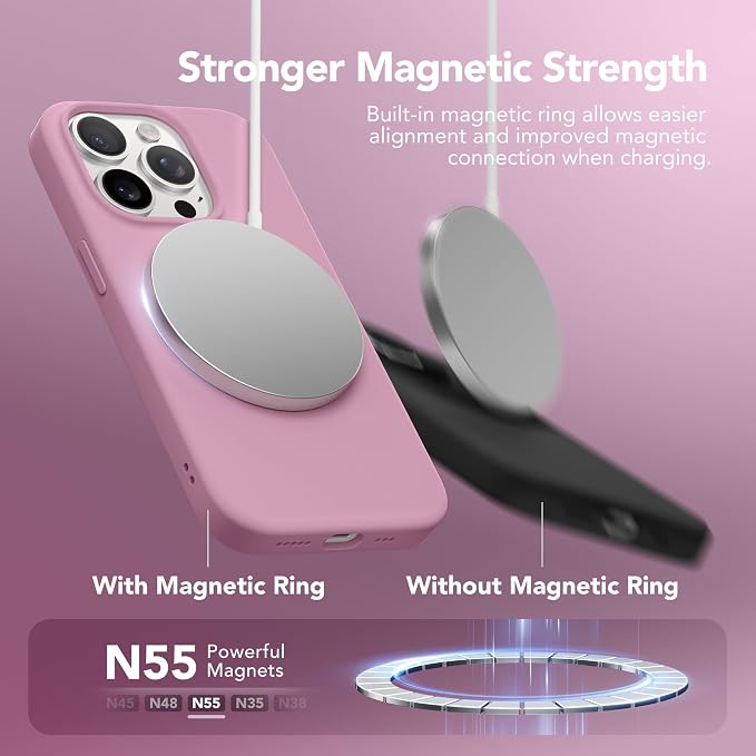 GONEZ Magnetic for iPhone 15 Pro Case, Compatible with MagSafe, [Screen Protector + Camera Lens Protector], Silicone Shockproof Anti-Scratch Protective Phone Case 6.1 inch, Blackcurrant