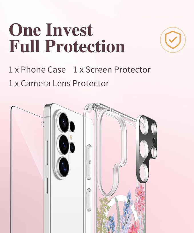 GVIEWIN for Samsung Galaxy S26 Ultra Case Compatible with MagSafe, Clear Floral Shockproof Protective Women Phone Case, Non-Yellowing, Screen&Camera Lens Protector for S26 Ultra 6.9",Botanica/Colorful