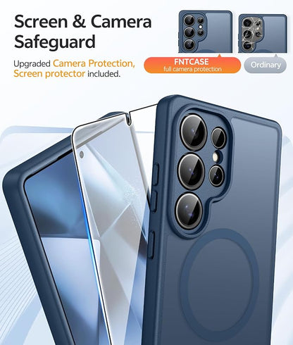 FNTCASE for Samsung Galaxy S24 Ultra Case, Compatible with Magsafe Blue | Screen Protector, Full Camera Protection, Translucent Matte, 14FT Military Grade Drop Proof, Protective Phone Cover