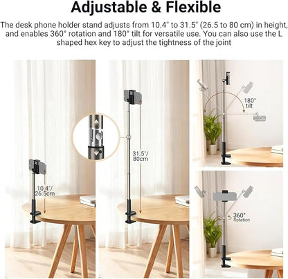 NEEWER Entry Level Version Phone Stand for Desk & Bed, 360° Adjustable Office Table Bedside Overhead Cell Phone Holder Mount Compatible with iPhone Samsung Android for Video Recording Filming, X6