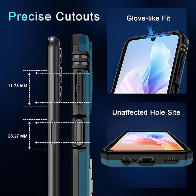 DEERLAMN Case for Samsung Galaxy A15 5G with Slide Camera Cover+Screen Protector (1 Pack), Rotated Ring Kickstand Military Grade Shockproof Protective Cover-Light Blue