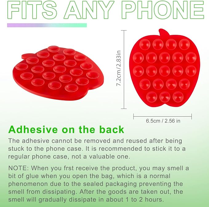 CIEO Silicone Phone Grip, 21 Suction Cups, Suitable for Selfies and Videos on Mirrors, bathrooms and Smooth Surfaces, Compatible with iPhone, Samsung(Apple Shaped, Red)