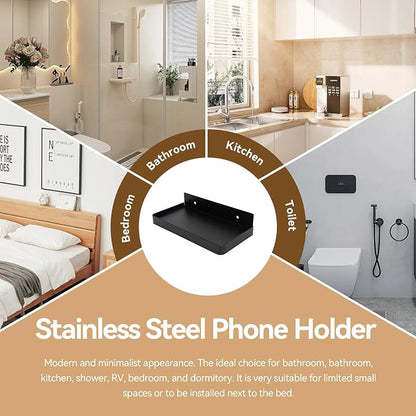 Bathroom Cell Phone Shelf, Stainless Steel Wall Mount Toilet Phone Holder Toilet Small Floating Wall Shelves, 7.3x3.5 in (Black)