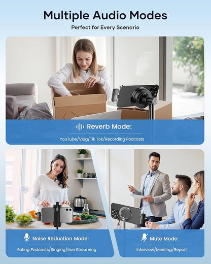 Wireless Microphone for iPhone iPad Android Phone and Camera, 2 Pack Wireless Lavalier Lapel Mic with Noise Reduction, 3 in 1 Mini Microphone for Video Recording Interview Podcast YouTube TikTok Vlog