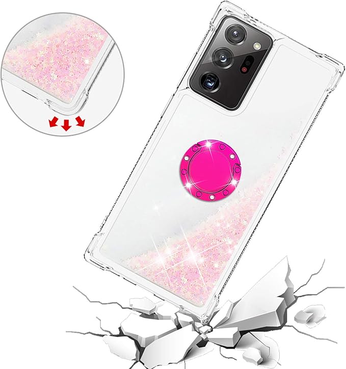 Transparent Liquid Case for Galaxy Note 20 Ultra with Ring Holder, Transparent Silicone Phone Case Glitter Floating Liquid Cover Bumper Case Anti Yellowing compatible with Samsung Galaxy Note 20 Ultra
