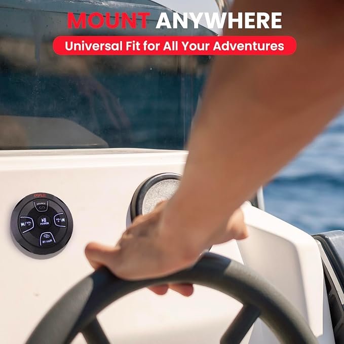 Marine Bluetooth Receiver Microphone Kit - Waterproof Audio Entertainment System Set w/ 2-Channel Wireless BT Controller, Handheld Broadcasting Mic - Car, Truck, ATV, UTV, 4x4, Boat