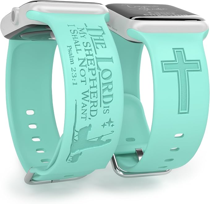 The LORD is my Shepherd Watch Band compatible with Apple Watch Laser Engraved iWatch Band Silicone 38mm 40mm 41mm 42mm 44mm 45mm 49mm Strap Jesus Psalm Christian God (38/40/41mm M/L, Beryl)